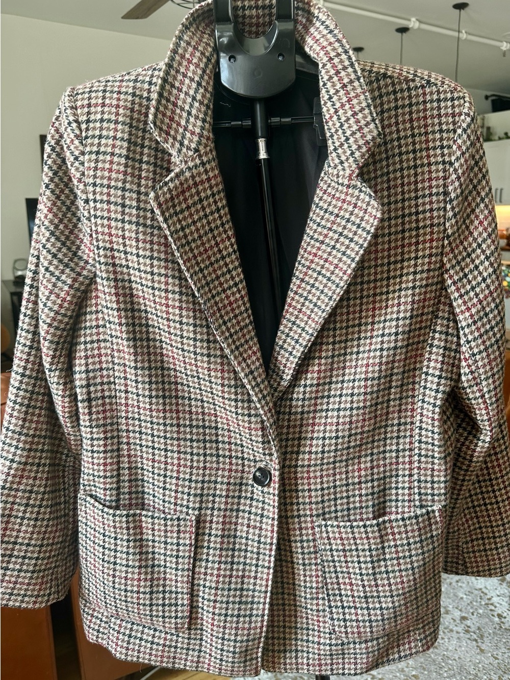 Houndstooth Single-Button Women's Blazer in Brown Multi